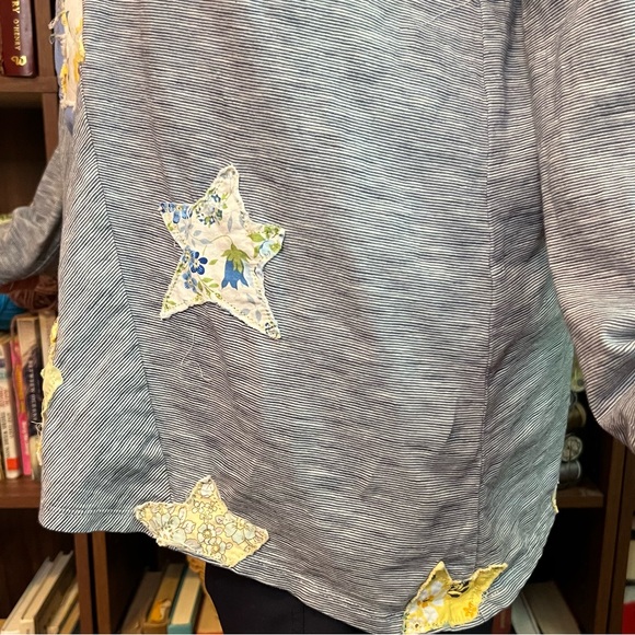 Upcycled Patchwork Star Print Distressed Cotton Stretch Tunic Top - Picture 9 of 14